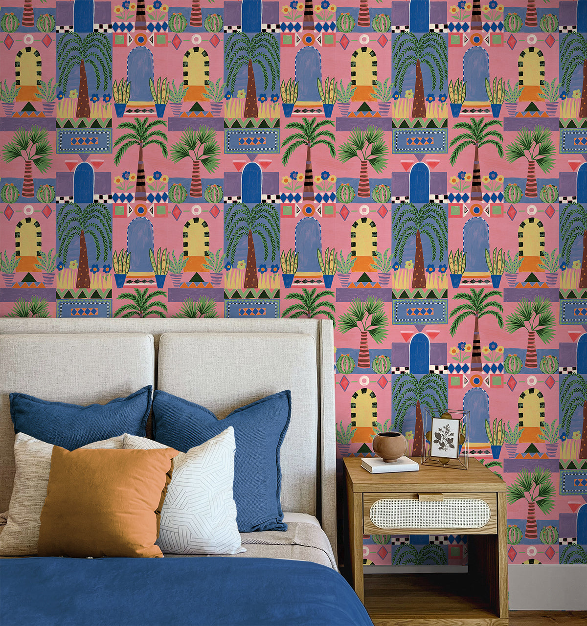 Tropical Facade Pink by NextWall Peel & Stick Tropical Architectural Peel & Stick Wallpaper – NextWall NW52601