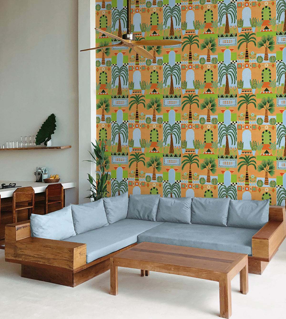 Tropical Facade Orange by NextWall Peel & Stick Vinyl Wallpaper – NextWall NW52606