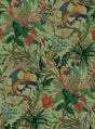 Tropical Canopy peel and stick wallpaper in seagreen featuring lush botanical foliage and colorful birds