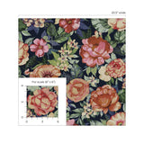 Watercolor Floral Garden peel and stick floral wallpaper in neutral tones on a dark wrought iron background