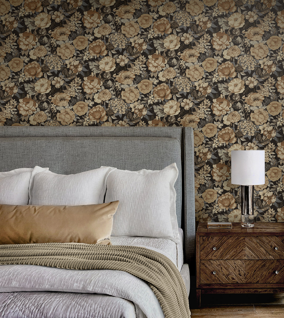 Watercolor Floral Garden Neutral & Wrought Iron by NextWall Peel & Stick Floral Wallpaper – NextWall NW52926