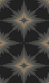 Stellar Geo peel and stick wallpaper in ebony black with metallic-look starburst geometric pattern