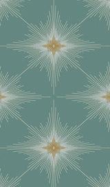 Stellar Geo peel and stick wallpaper in Seabreeze teal with radiating starburst geometric motifs