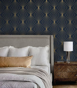 Gem Geometric Dark Blue & Metallic Gold by NextWall Peel & Stick Geometric Peel & Stick Wallpaper – NextWall NW53102