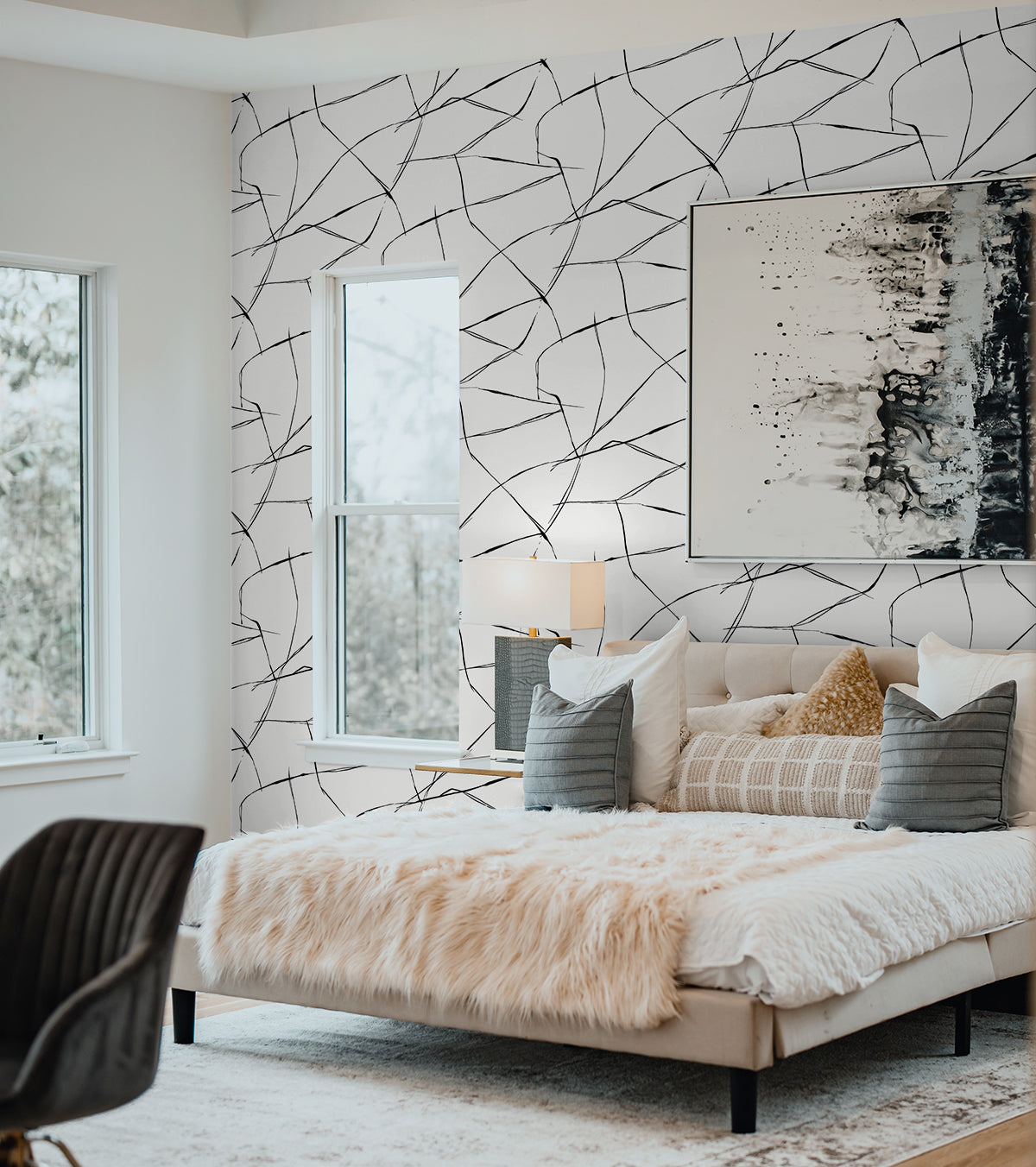 Inkwork Abstract Ebony & Eggshell by NextWall Peel & Stick Abstract Wallpaper – NextWall NW53200