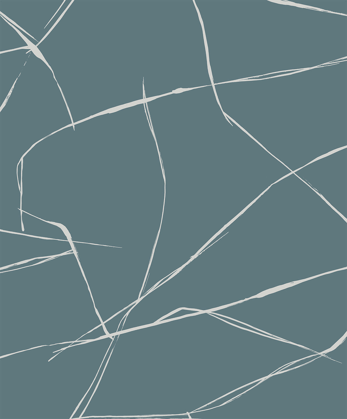 Abstract inkwork-style white lines on a blue dusk background peel and stick wallpaper.