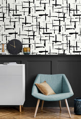 Crosshatch Abstract Ebony & Eggshell by NextWall Peel & Stick Peel & Stick Abstract Wallpaper- NextWall NW53300