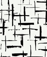 Black brushstroke crosshatch abstract pattern on an eggshell/off-white background peel and stick wallpaper