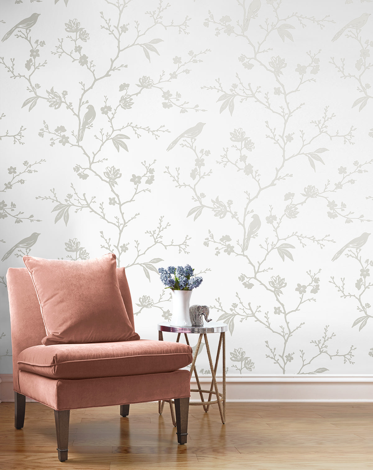 Songbird Chinoiserie Nickel by NextWall Peel & Stick Peel & Stick Wallpaper – NextWall NW53400