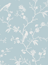 Songbird Chinoiserie Blue Skies by NextWall Peel & Stick Chinoiserie Bird & Blossom Wallpaper – NextWall NW53402 -Sample