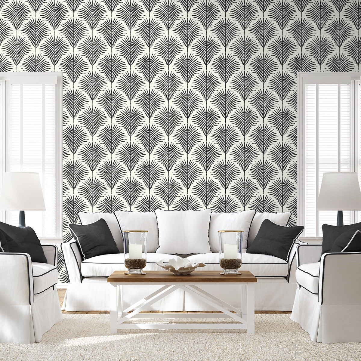 Grassland Palm Inkwell & Off-White by NextWall Peel & Stick Botanical Wallpaper – NextWall NW53800 -Sample