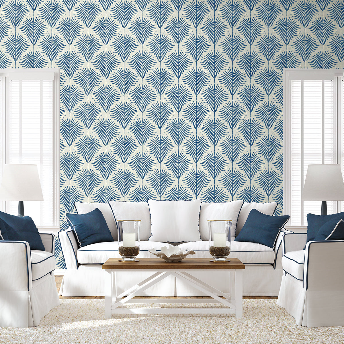Grassland Palm Coastal Blue by NextWall Peel & Stick Peel & Stick Wallpaper – NextWall NW53802