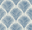 Grassland Palm peel and stick wallpaper in coastal blue with repeating palm fronds on a light background