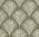 Grassland Palm peel and stick wallpaper in charcoal and sand with a palm frond botanical pattern