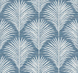 Grassland Palm peel and stick wallpaper in Blue Lagoon with white palm fronds on a textured blue ground.