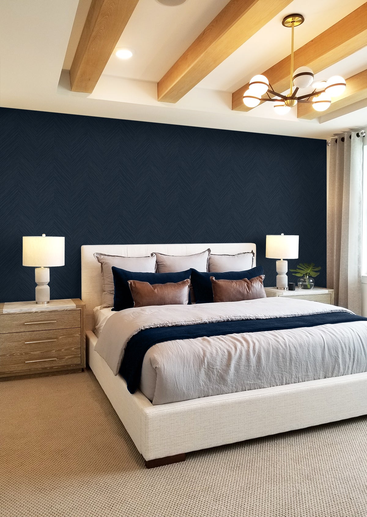 Chevron Stripe Dark Blue by NextWall Peel & Stick Peel & Stick Wallpaper – NextWall NW53902