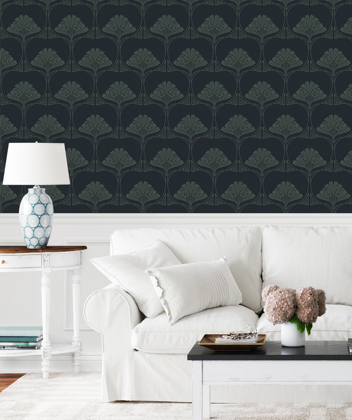 Deco Floral Midnight Blue & Juniper by NextWall Peel & Stick Vintage Floral Peel & Stick Wallpaper – NextWall NW54002