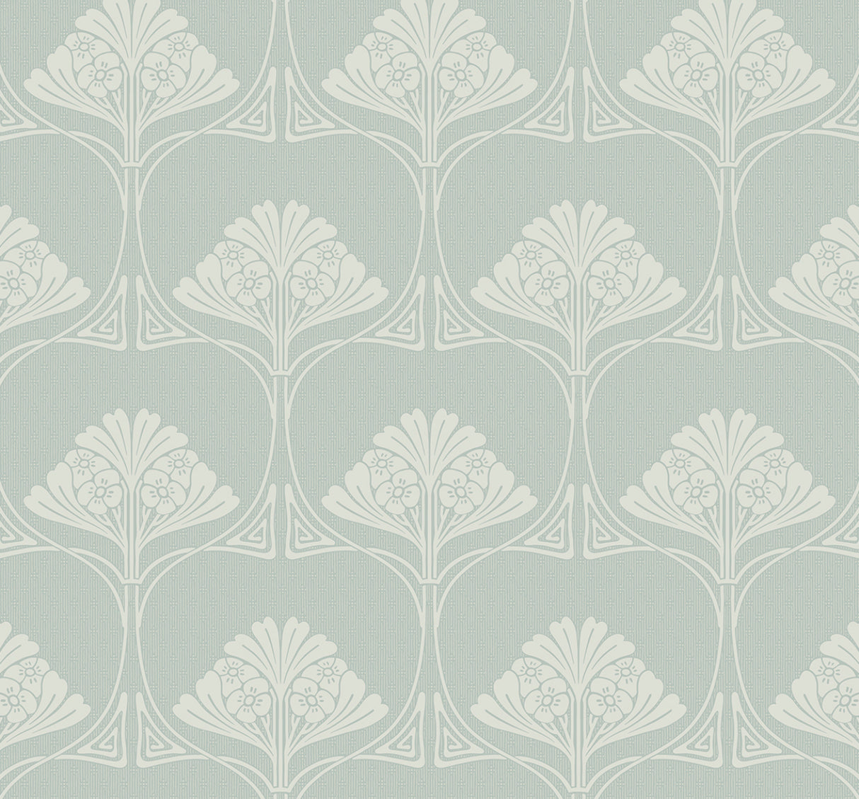 Deco Floral Aloe Mist vintage floral peel and stick wallpaper in soft green with matte finish