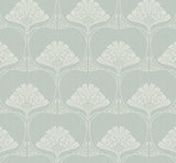 Deco Floral Aloe Mist vintage floral peel and stick wallpaper in soft green with matte finish