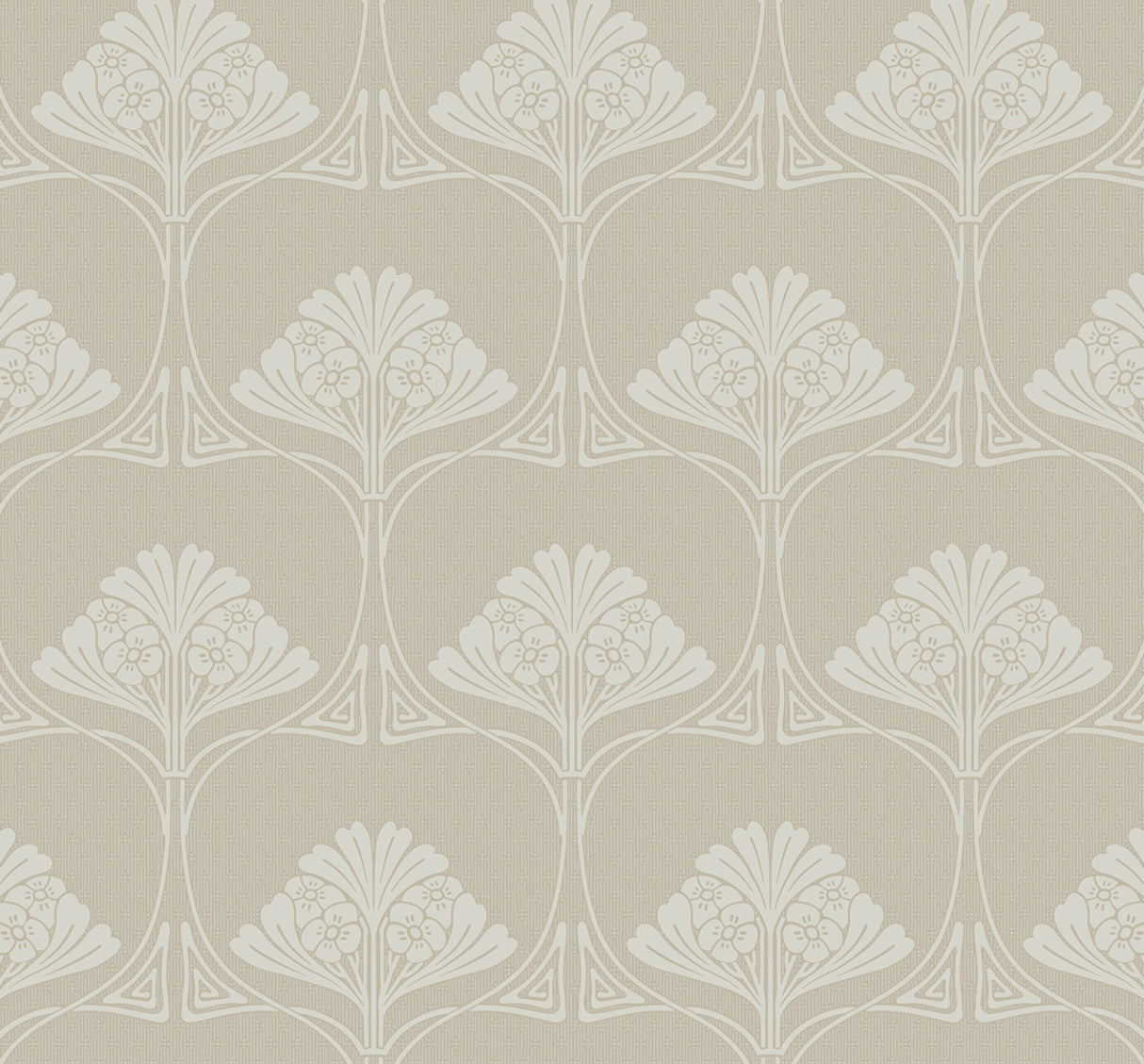 Deco Floral in Ashwood peel and stick wallpaper with a vintage floral motif in soft beige tones.