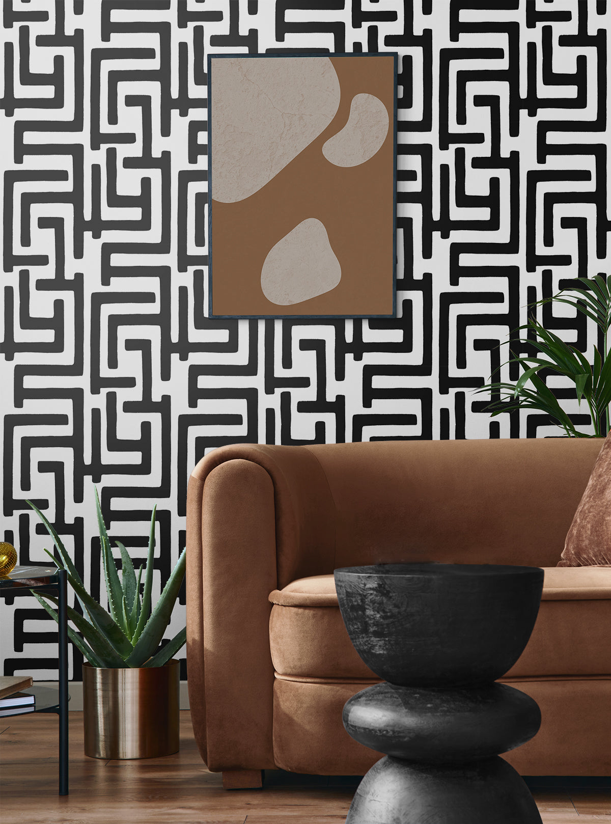 Graphic Maze Black by NextWall Peel & Stick Geometric Peel & Stick Wallpaper – NextWall NW54100