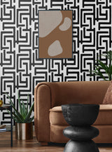 Graphic Maze Black by NextWall Peel & Stick Geometric Peel & Stick Wallpaper – NextWall NW54100