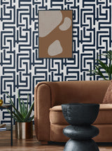 Graphic Maze Dark Blue by NextWall Peel & Stick Peel & Stick Geometric Wallpaper – NextWall NW54102
