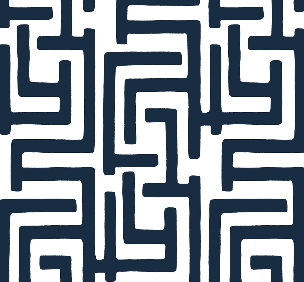 Graphic Maze dark blue geometric maze peel and stick wallpaper pattern.