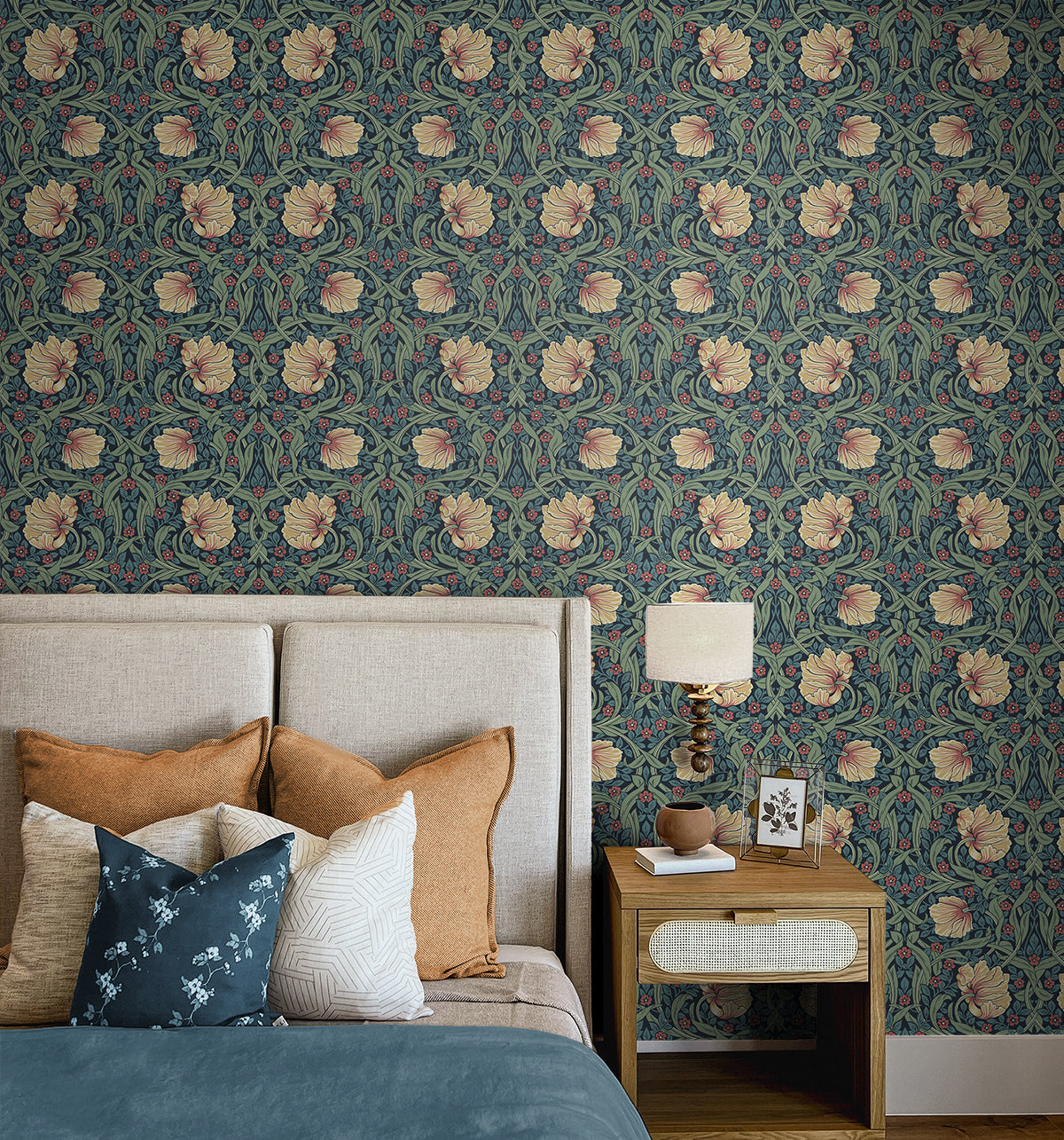 Pimpernel Garden Bluestone & Clay by NextWall Peel & Stick Floral Wallpaper – NextWall NW54202