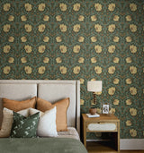 Pimpernel Garden Meadow Green & Amber by NextWall Peel & Stick Floral Vintage Wallpaper – NextWall NW54204