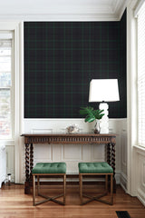 Tailor Plaid Dark Blue & Evergreen by NextWall Peel & Stick Peel & Stick Plaid Vinyl Wallpaper – NextWall NW54302