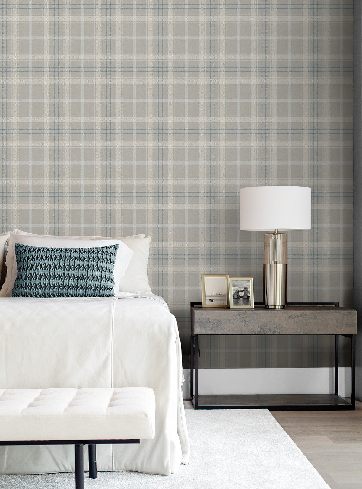 Tailor Plaid Argos Grey & Blue by NextWall Peel & Stick Plaid Peel & Stick Wallpaper- NextWall NW54308