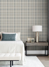 Tailor Plaid Argos Grey & Blue by NextWall Peel & Stick Plaid Peel & Stick Wallpaper- NextWall NW54308