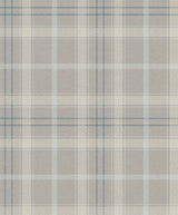 Tailor Plaid peel and stick wallpaper in grey with blue plaid lines