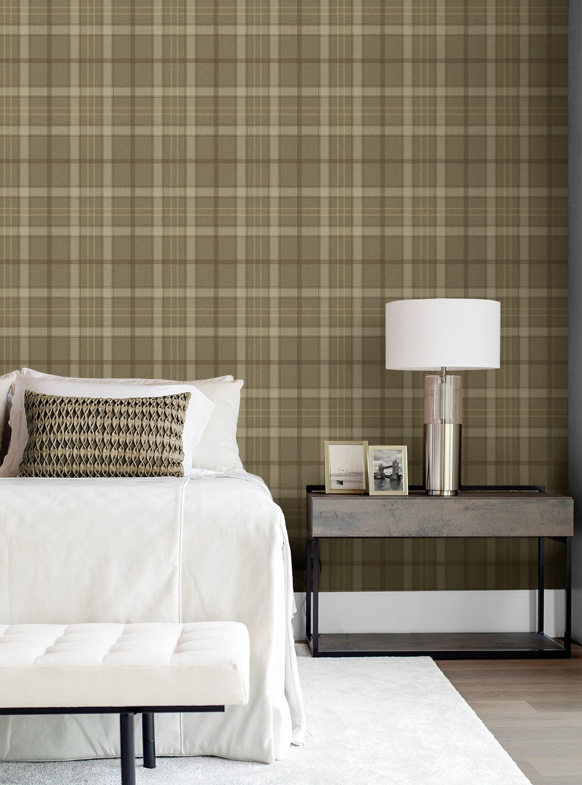 Tailor Plaid Cafe Latte by NextWall Peel & Stick Traditional Plaid Wallpaper – NextWall NW54316