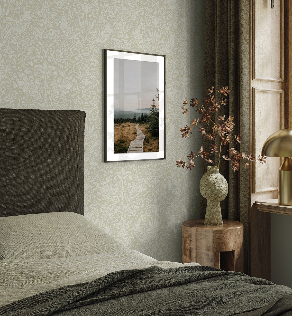 Tonal Bird Garden Beige and White by NextWall Peel & Stick Botanical Bird Wallpaper – NextWall NW54407