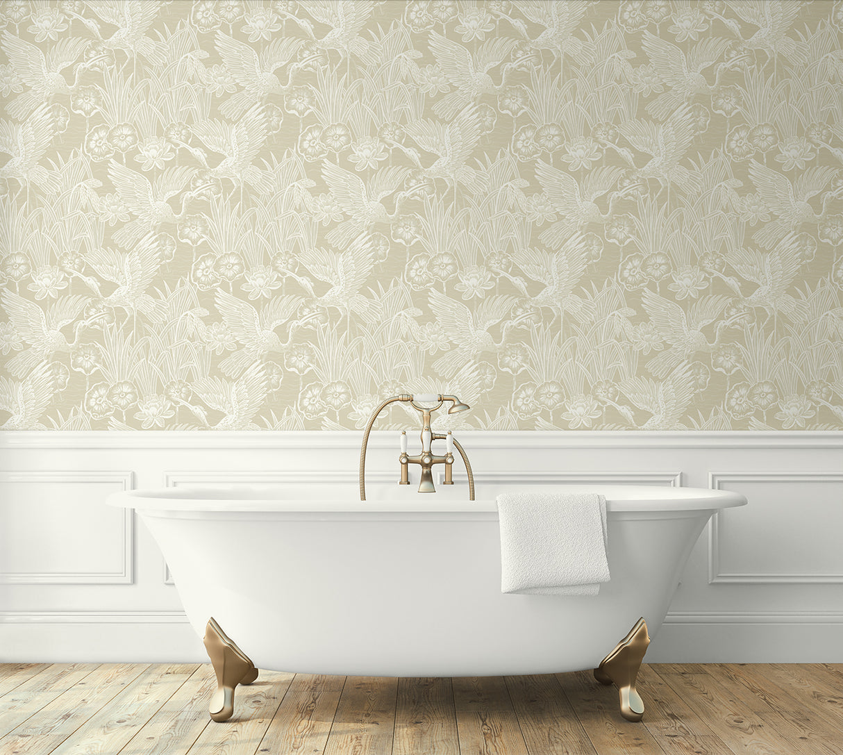 Floral Heron Sand by NextWall Peel & Stick Heron Floral Peel & Stick Wallpaper – NextWall NW54505