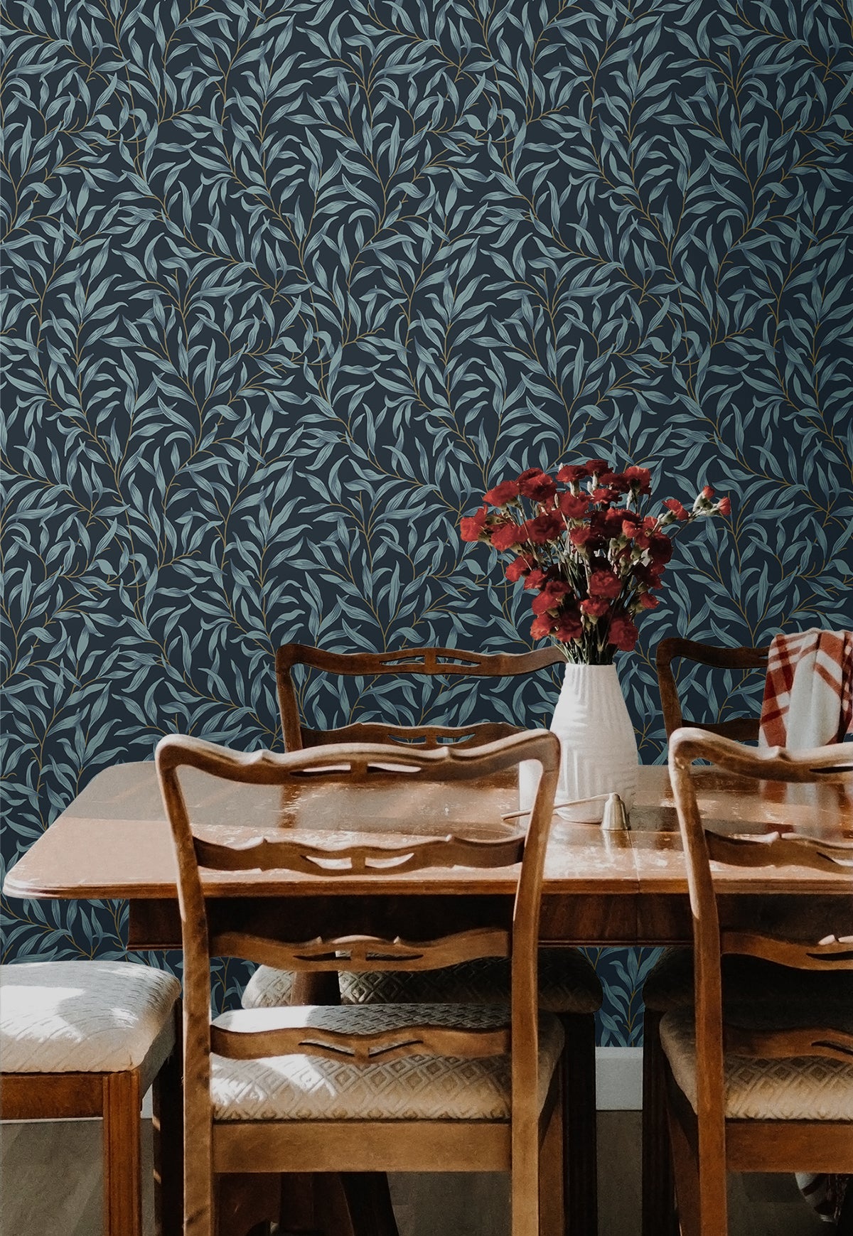 Willow Trail Aegean Blue by NextWall Peel & Stick Vintage Botanical Wallpaper – NextWall NW54702