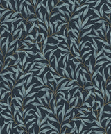 Willow Trail Aegean blue leafy botanical peel and stick wallpaper pattern