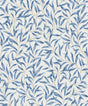 Willow Trail Blue Lake peel and stick wallpaper with blue willow leaves on a light background