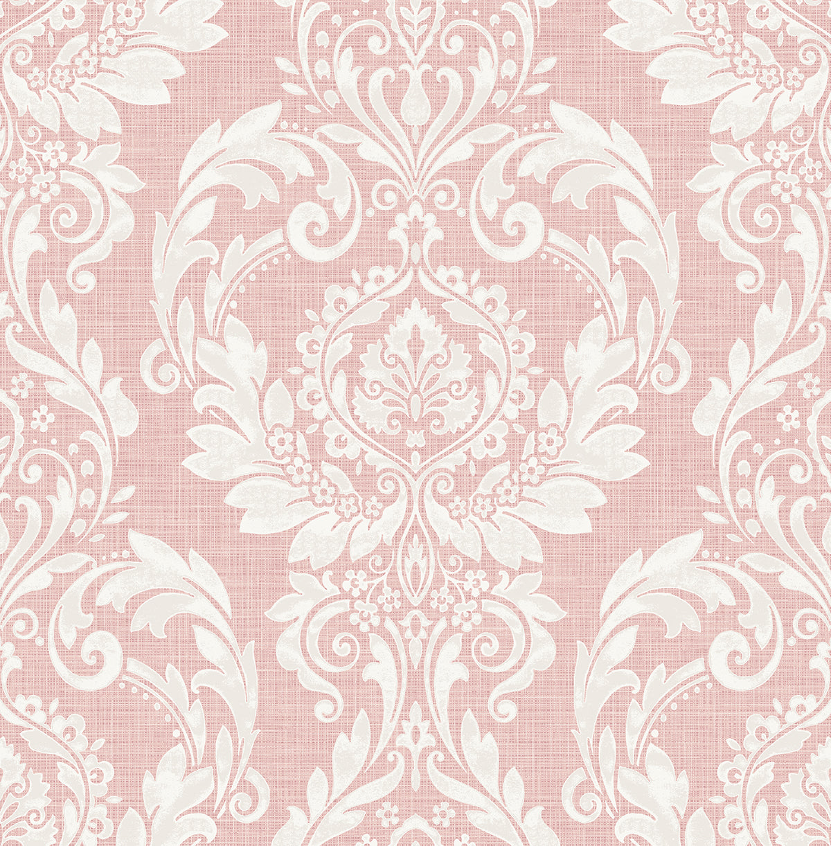 Light pink and white damask peel and stick wallpaper pattern (Cora Damask)
