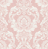 Light pink and white damask peel and stick wallpaper pattern (Cora Damask)