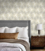 Hex Starburst Grey & Metallic Gold by NextWall Peel & Stick Geometric Peel & Stick Wallpaper – NextWall NW55008