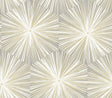 Hex Starburst peel and stick wallpaper in grey with metallic gold starburst hexagon geometric pattern.