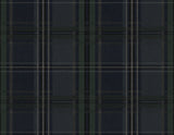 NextWall Classic Plaid peel and stick wallpaper in deep blue with a straight-match traditional plaid pattern.