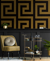 Maze Geo Ebony & Gold by NextWall Peel & Stick Geometric Metallic Wallpaper – NextWall NW55215