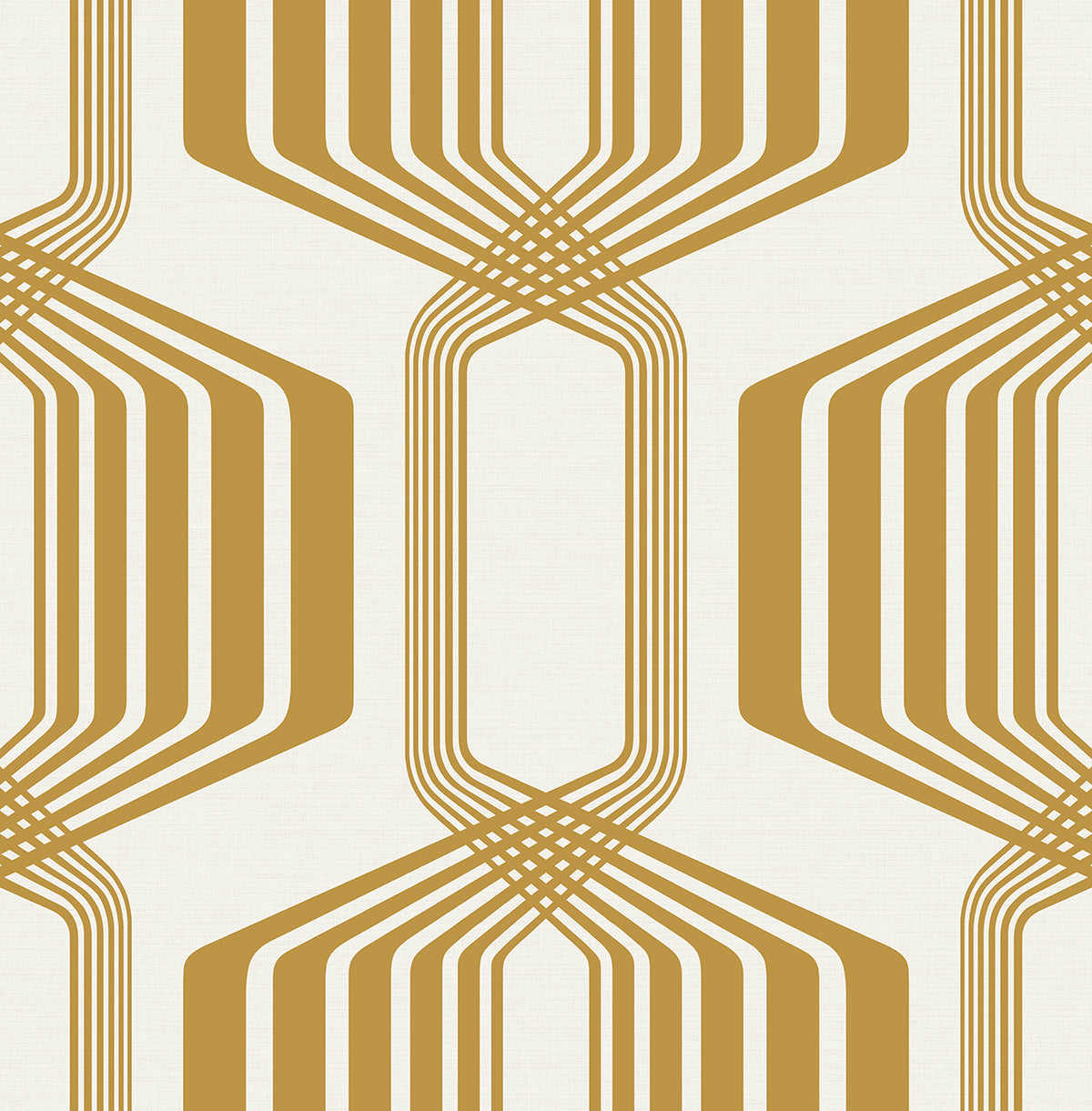 Metallic gold geometric stripe wallpaper pattern on a warm white background (Striped Geo by NextWall).