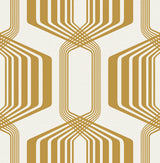 Metallic gold geometric stripe wallpaper pattern on a warm white background (Striped Geo by NextWall).