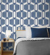 Striped Geo Blue Sapphire by NextWall Peel & Stick Geometric Peel & Stick Wallpaper – NextWall NW55312