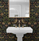 Strawberry Garden Black by NextWall Peel & Stick Vintage Botanical Peel & Stick Wallpaper – NextWall NW55401